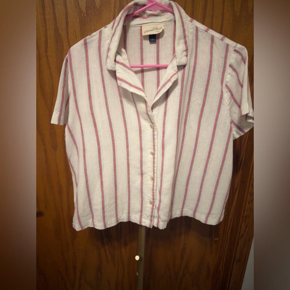 Universal Thread Linen Blend Striped Cropped Butt… - image 3